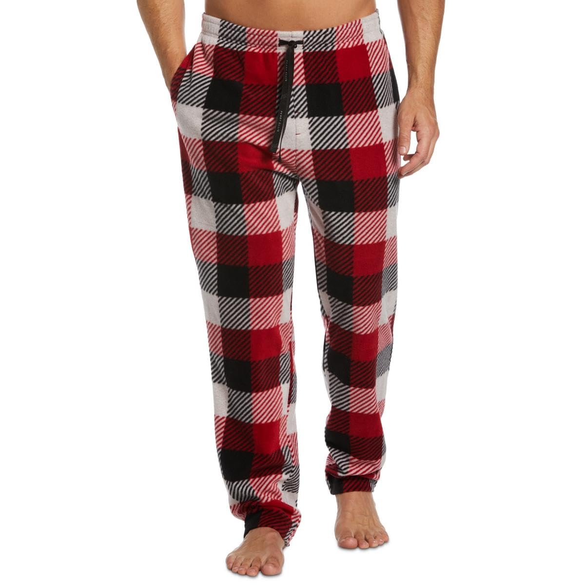 Perry Ellis Portfolio Men's Modern Buffalo Plaid Textured Fleece Pajama Pants (Rio Red, Medium)