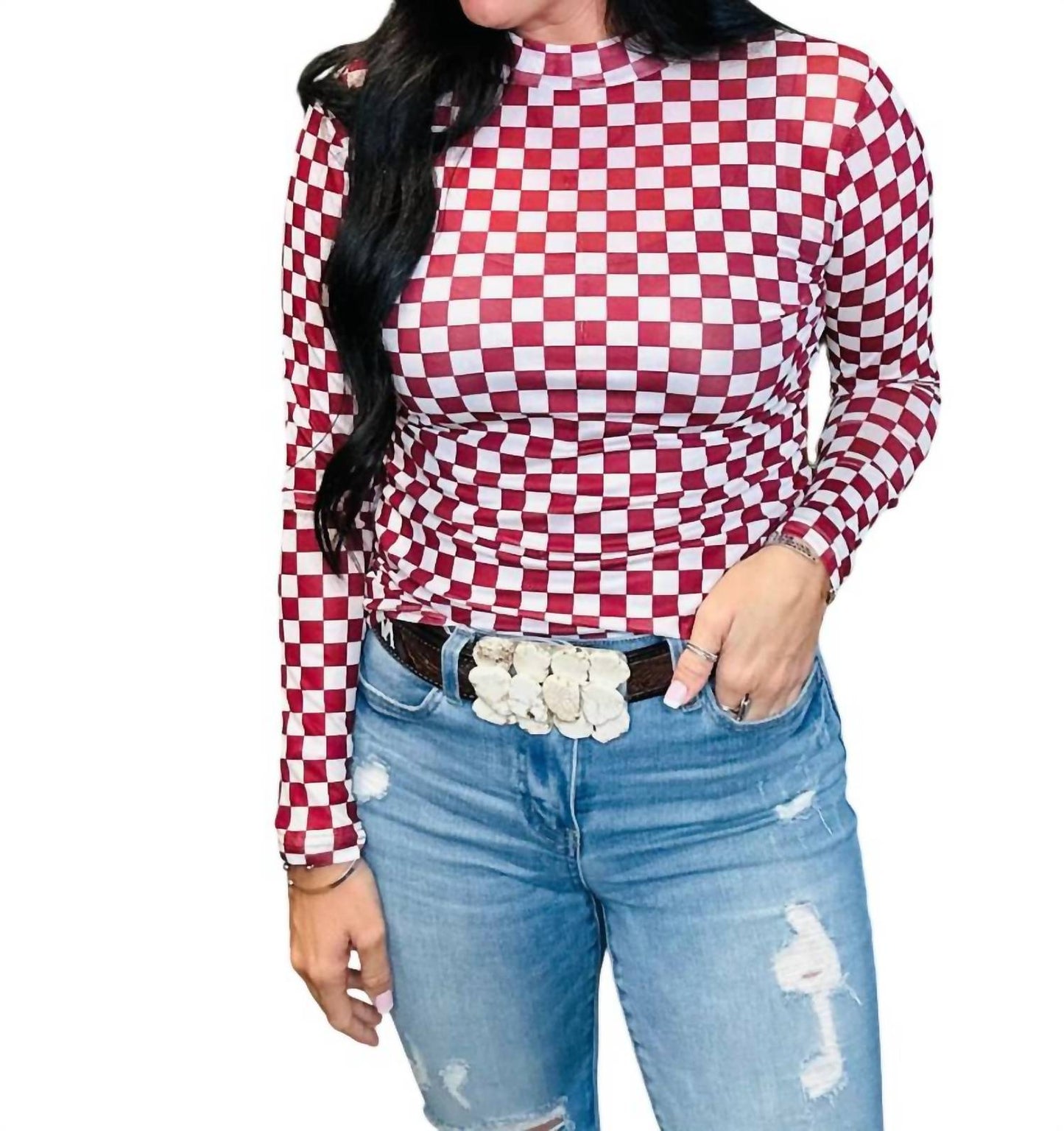 Sterling Kreek - Game Day Checkered Mesh Top