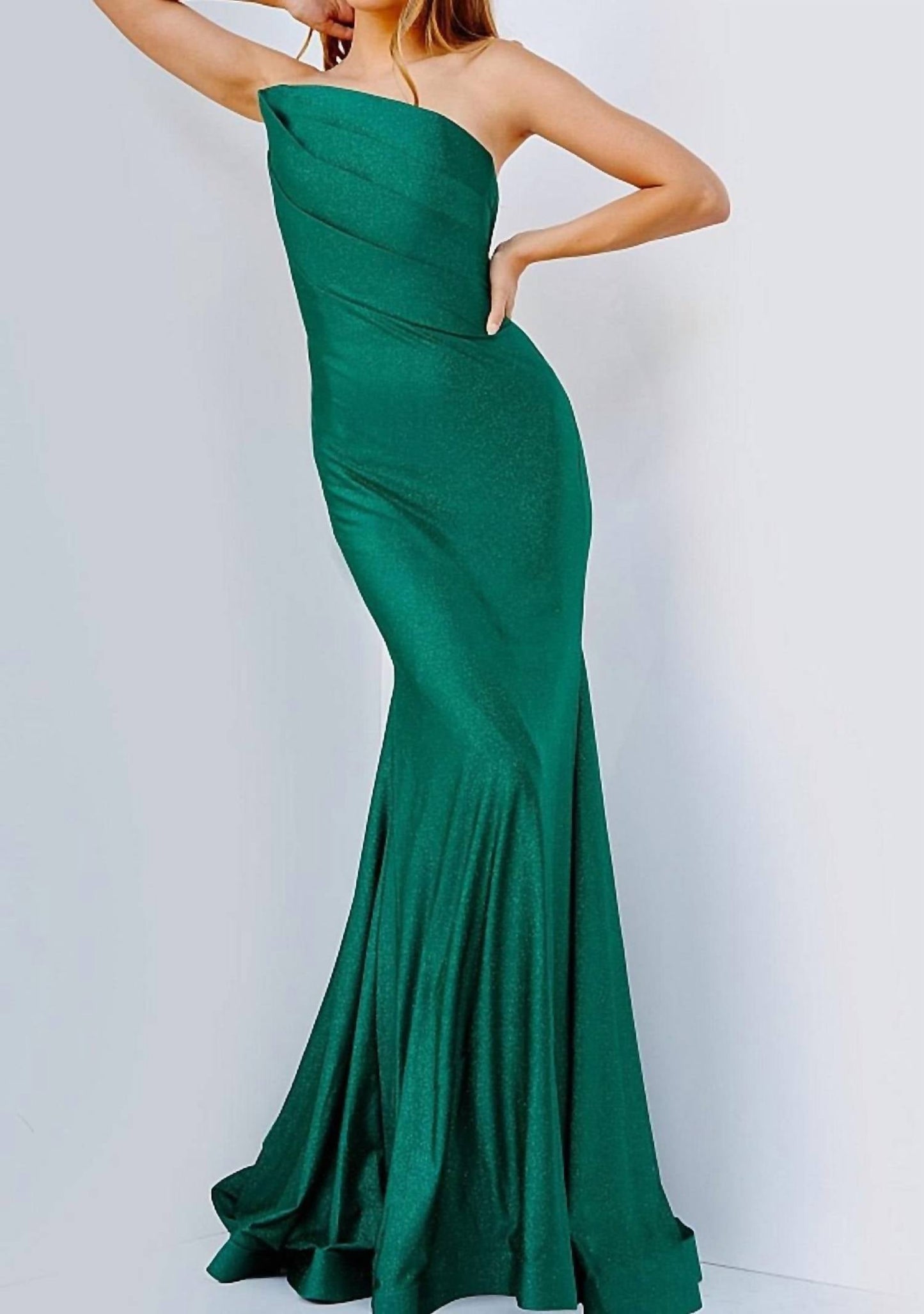 Jovani - One-shoulder Draped Glitter Gown