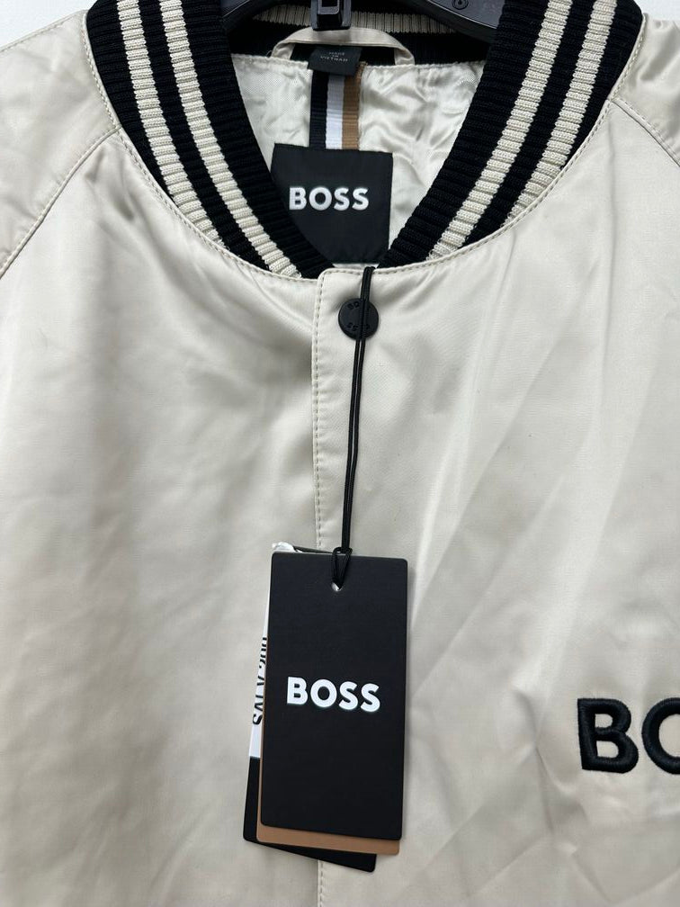 Boss Crospa Men's Embroidered Logo Bomber Jacket White Size 42