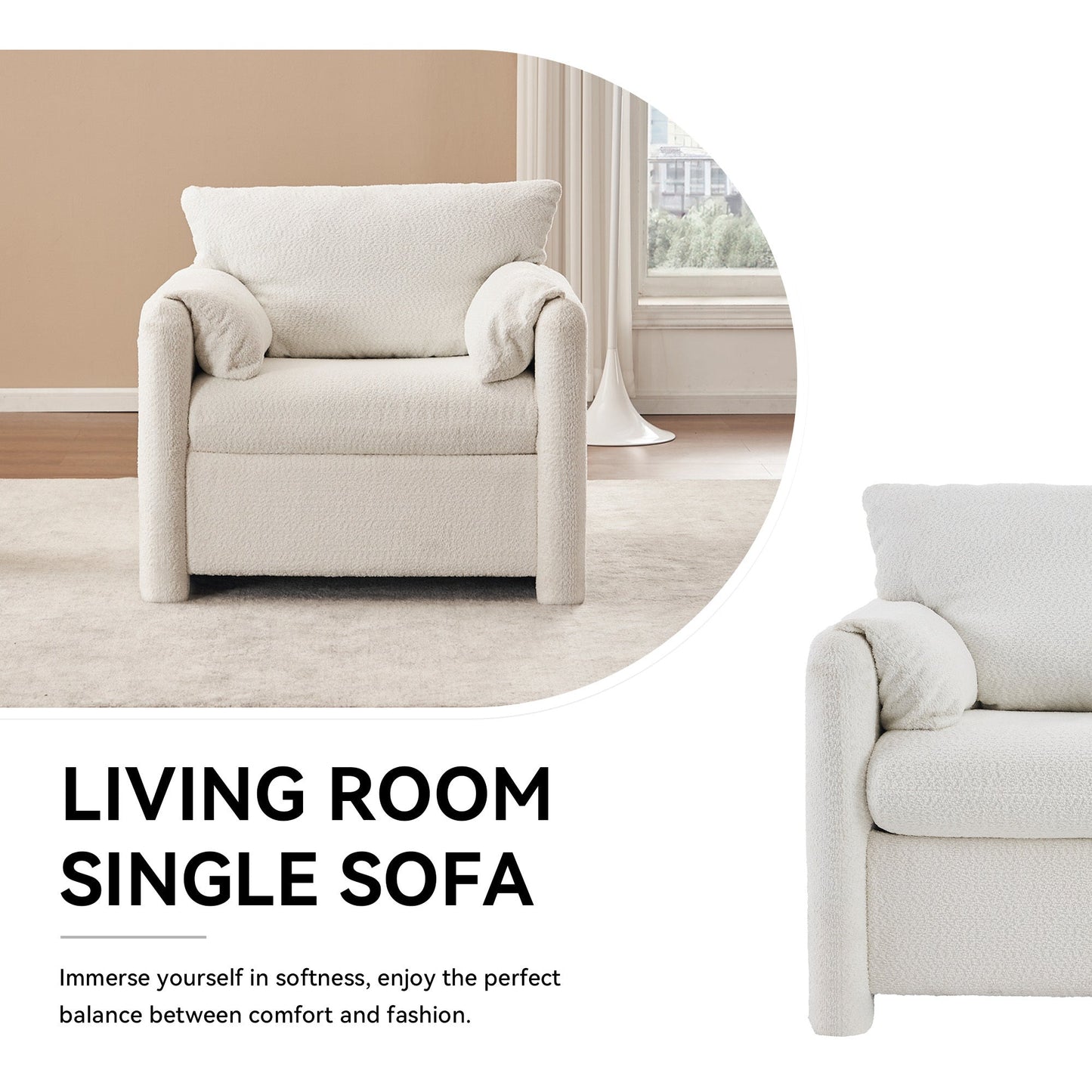 Modern Accent Chair Single Seater Ivory White