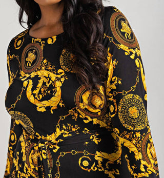 The Curve La - Plus Size Long Sleeve Midi Dress With Tie Belt