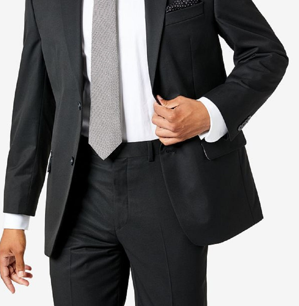 Sean John Men's Classic Fit Black Solid Jacket Black Size 46