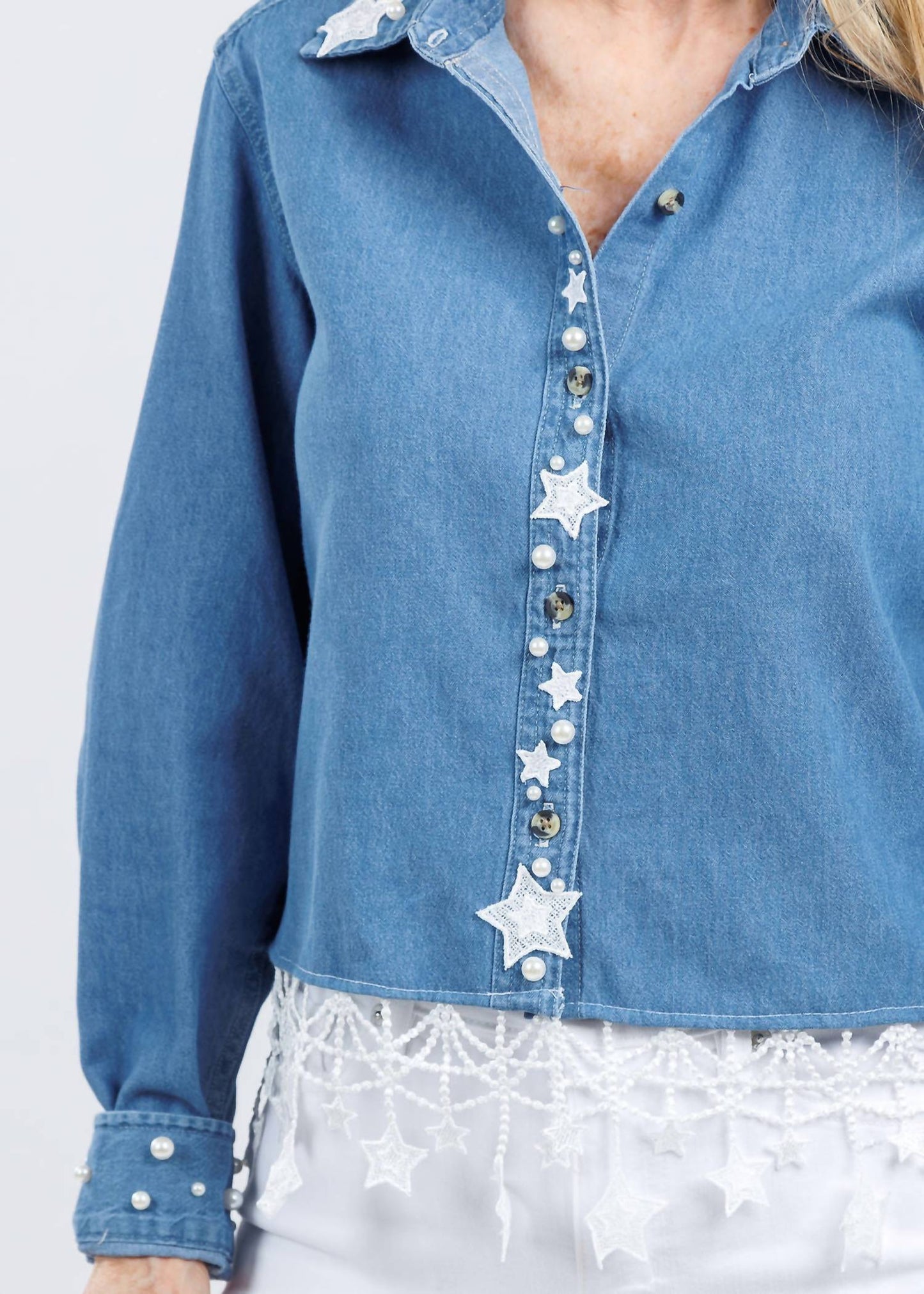 Suzy T - Button Down Stars & Pearls Shirt
