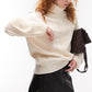 Topshop Oversize Mixed Stitch Turtleneck Sweater in Cream, Size Medium
