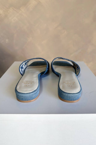 Oasis Society - Women's Manila Denim Eyelet Flower Heel Sandals