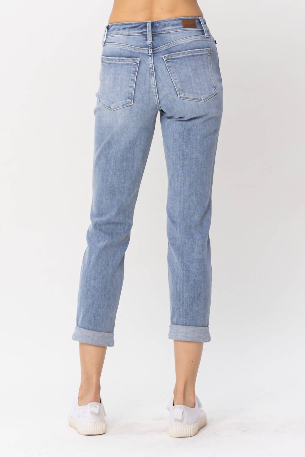 Judy Blue - Mid Rise Double Cuff Destroyed Boyfriend Denim Jeans