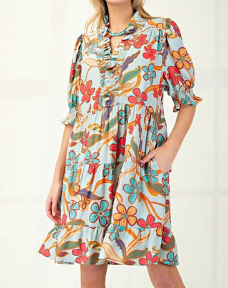 Easel - Peach Blossom Short Dress