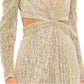 Ieena For Mac Duggal - Metallic Puff Sleeve Front Twist Cut-out Gown