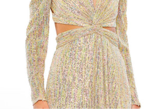 Ieena For Mac Duggal - Metallic Puff Sleeve Front Twist Cut-out Gown