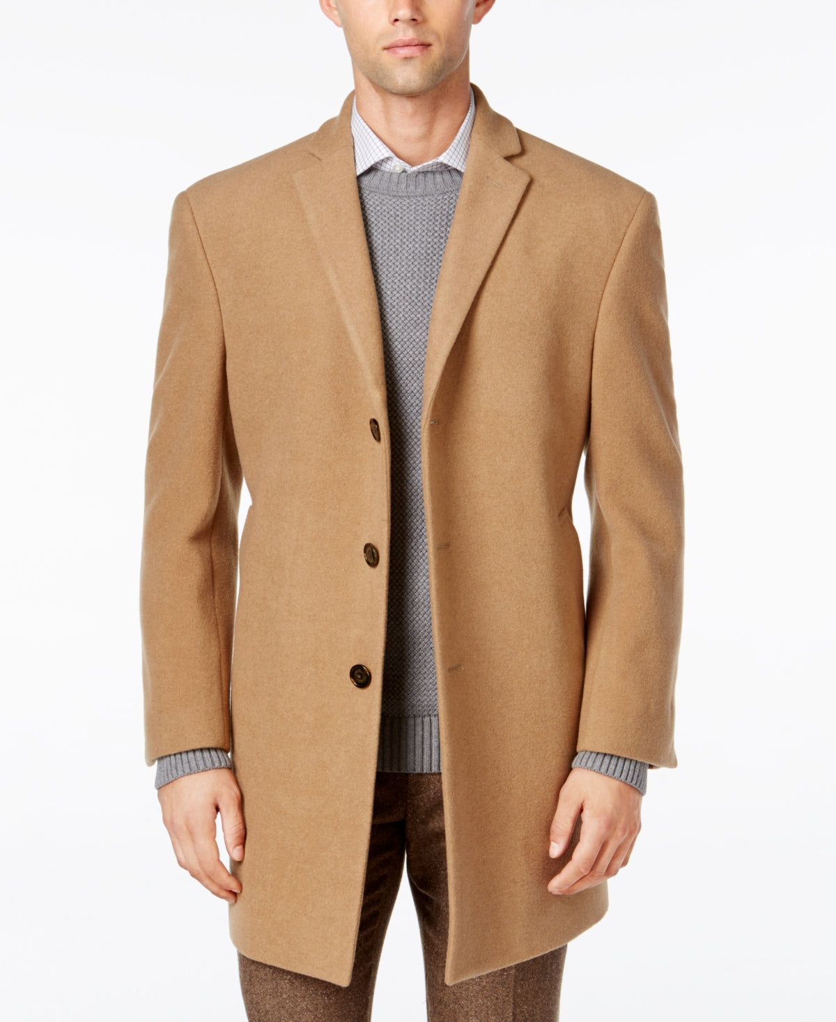 Calvin Klein Men's Prosper Wool Blend X Fit Overcoat Brown Size 48