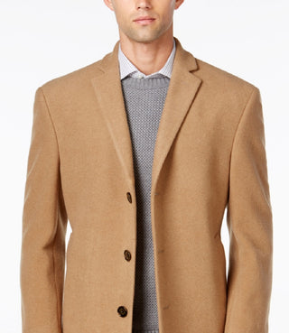 Calvin Klein Men's Prosper Wool Blend X Fit Overcoat Brown Size 48