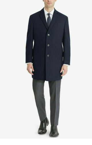 Calvin Klein Men's Single Breasted Wool Blend Overcoat Blue Size 50