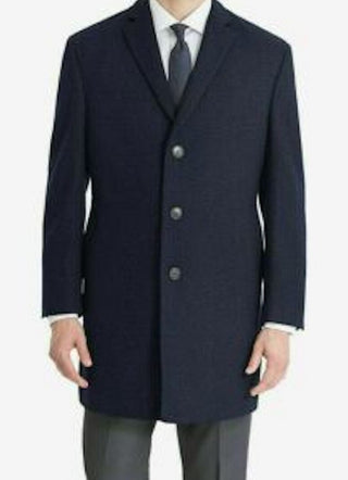 Calvin Klein Men's Single Breasted Wool Blend Overcoat Blue Size 50