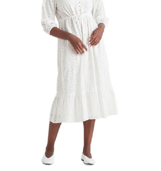 Black Tape Women's Buttoned Eyelet Midi Dress White Size Medium