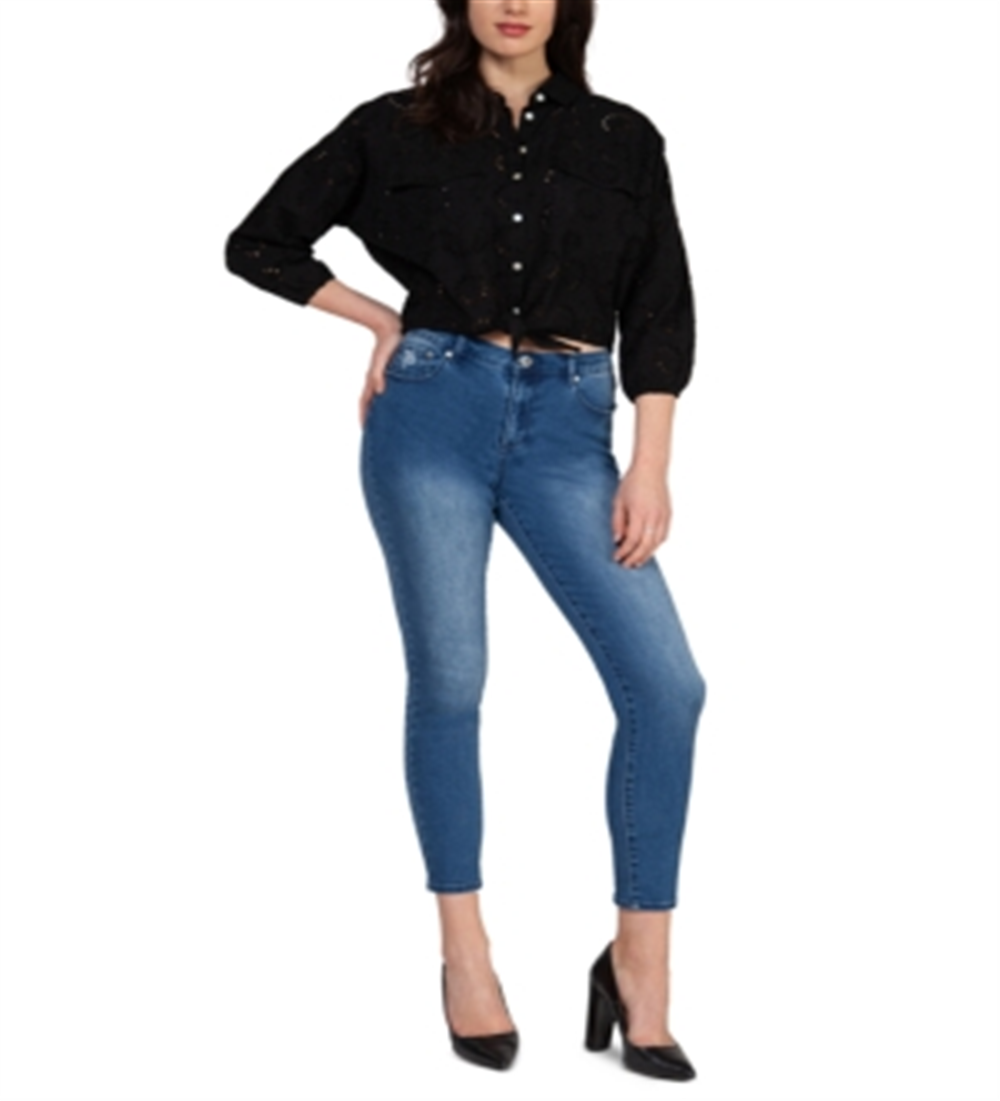 Black Tape Women's Cotton Crochet Tie Front Blouse Black Size Medium