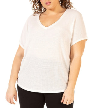 Black Tape Women's Waffle Knit T-Shirt White Size 1X