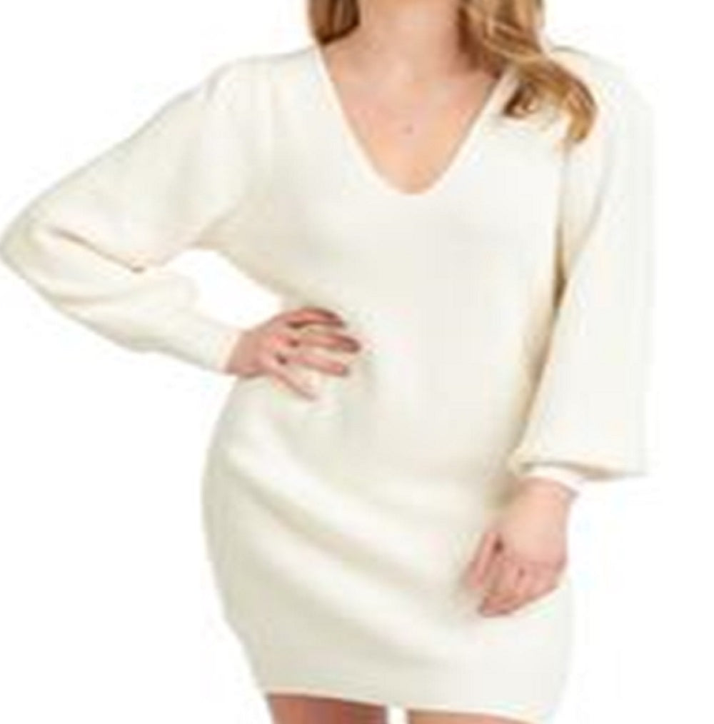 Black Tape Women's V Neck Sweater Dress White Size Small