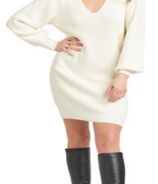 Black Tape Women's V Neck Sweater Dress White Size Small