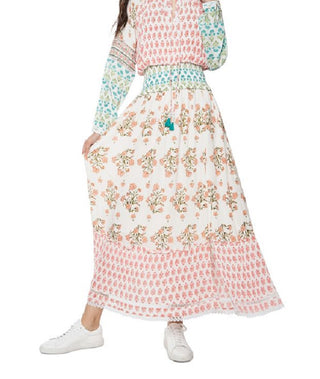 Black Tape Women's Mixed Print Smocked Waist Maxi Dress White Size Medium