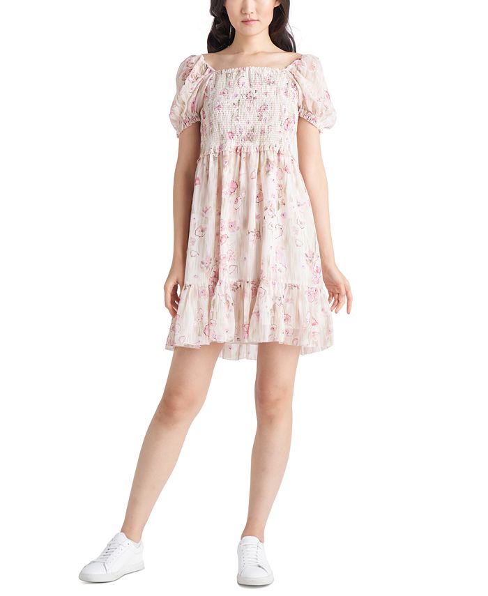 Black Tape Women's Smocked Tiered Dress Beige Size Medium