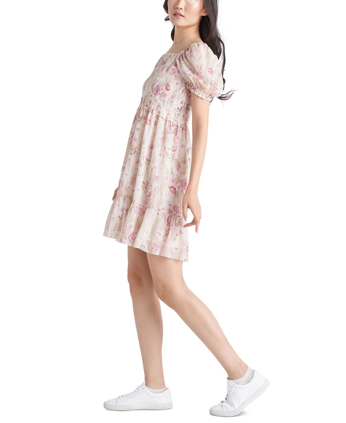 Black Tape Women's Smocked Tiered Dress Beige Size Medium