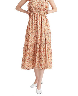 Black Tape Women's Printed Tie Back Ruffled Maxi Dress Orange Size X-Small