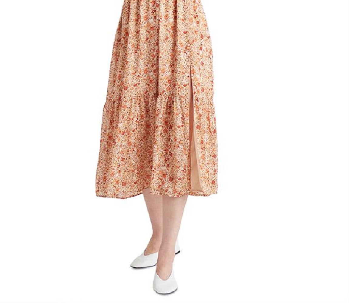 Black Tape Women's Printed Tie Back Ruffled Maxi Dress Orange Size Small