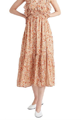 Black Tape Women's Printed Tie Back Ruffled Maxi Dress Orange Size X-Large