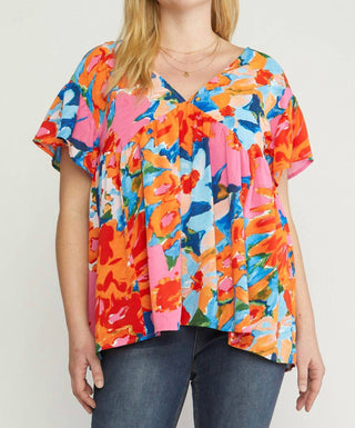 Entro - Floral Babydoll Ruffle Sleeve Top