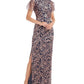 JS Collections Women's Flutter Sleeve Embroidered Gown Pink Size 6