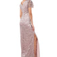 JS Collections Women's Flutter Sleeve Embroidered Gown Pink Size 16