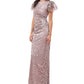 JS Collections Women's Flutter Sleeve Embroidered Gown Pink Size 16