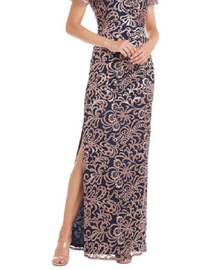 JS Collections Women's Pleated Zippered Flutter Sleeve Jewel Neck Full Length Evening Gown Dress Red Size 6