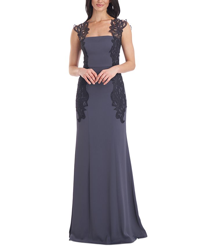 JS Collections Women's Jacylyn Lace Detail Mermaid Gown Gray Size 14