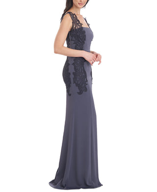 JS Collections Women's Jacylyn Lace Detail Mermaid Gown Gray Size 14