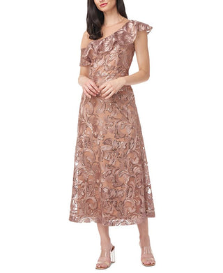 JS Collections Women's Lucy One Shoulder Midi Dress Brown Size 10