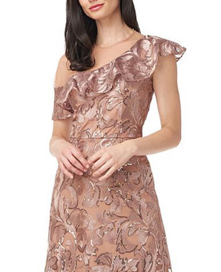 JS Collections Women's Lucy One Shoulder Midi Dress Brown Size 10