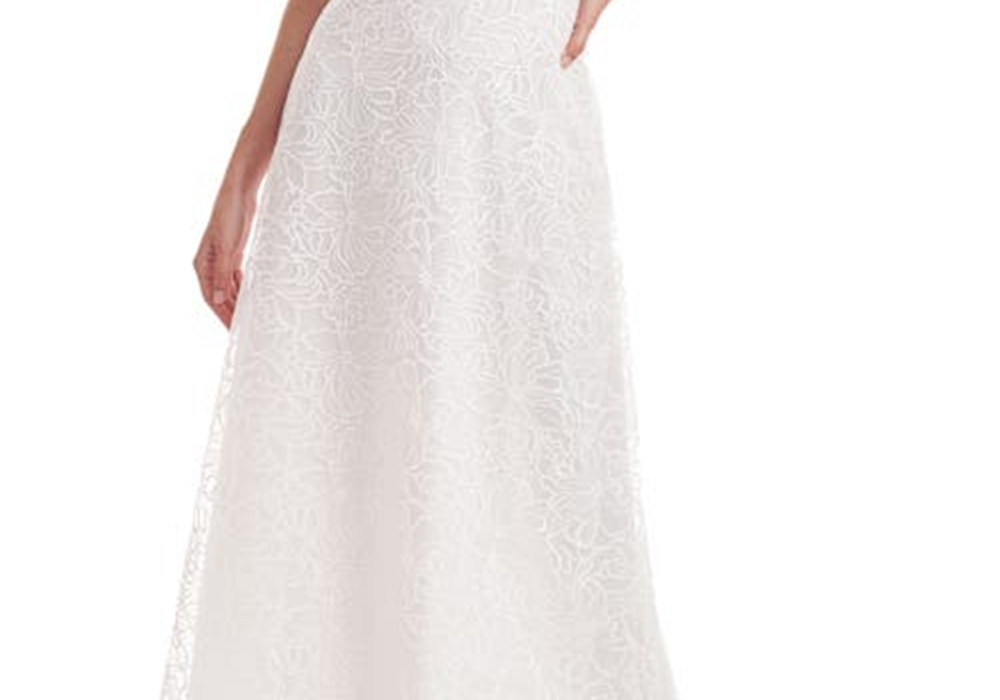 Kay Unger Women's White Wynonna Belted Illusion Lace Gown Size 2