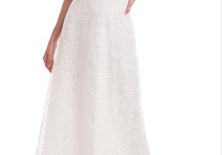Kay Unger Women's White Wynonna Belted Illusion Lace Gown Size 2