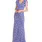 JS Collections Women's Kamila Embroidered Floral Trumpet Gown Blue Size 16