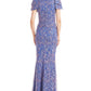 JS Collections Women's Kamila Embroidered Floral Trumpet Gown Blue Size 16