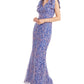 JS Collections Women's Kamila Embroidered Floral Trumpet Gown Blue Size 16