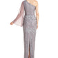 JS Collections Women's Amari One Shoulder Evening Gown Gray Size 14