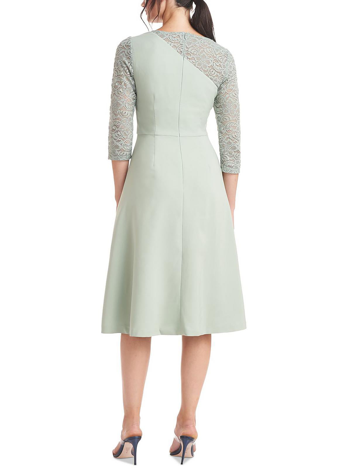 JS Collections Women's Lace Trim Knee Fit & Flare Dress Green Size 6