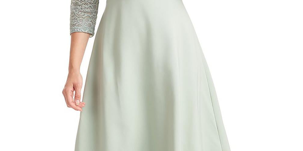 JS Collections Women's Lace Trim Knee Fit & Flare Dress Green Size 6