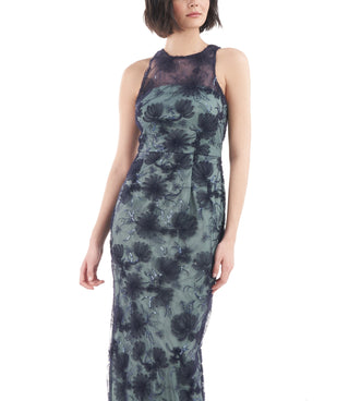 JS Collections Women's Sequin Floral Column Gown Blue Size 14