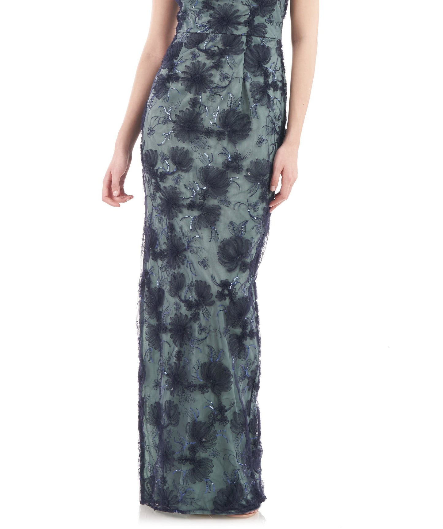 JS Collections Women's Sequin Floral Column Gown Blue Size 14