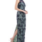 JS Collections Women's Embroidered Mesh Sequined Gown Blue Size 16