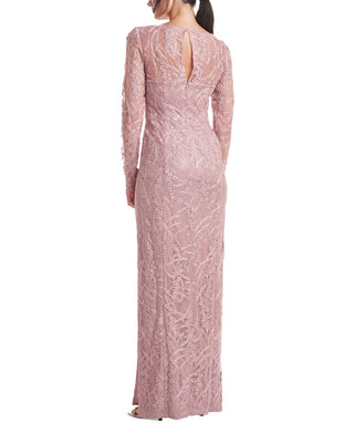 JS Collections Women's Giovanna Long Sleeve Column Evening Gown Pink Size 8